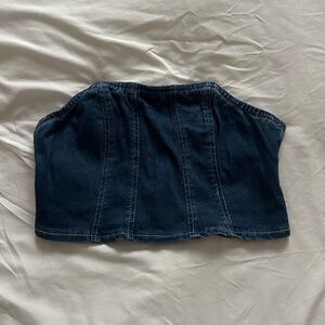 NWOT Denim Strapless Corset Crop Top - Dark Blue